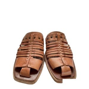 FREE PEOPLE TAN BROWN ANGLER HUARACHE MULE SIZE 39 WOVEN SANDALS
